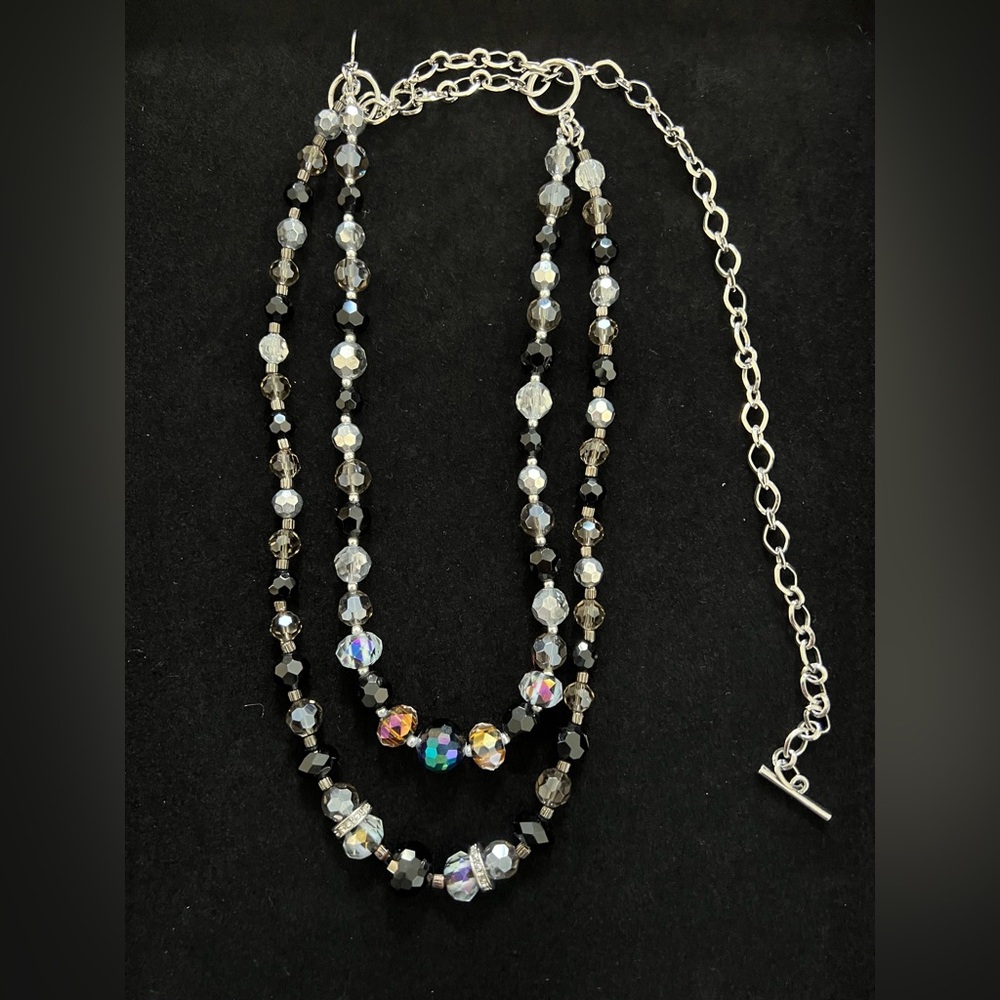 Cookie Lee Black and Silver Double-Strand Necklace